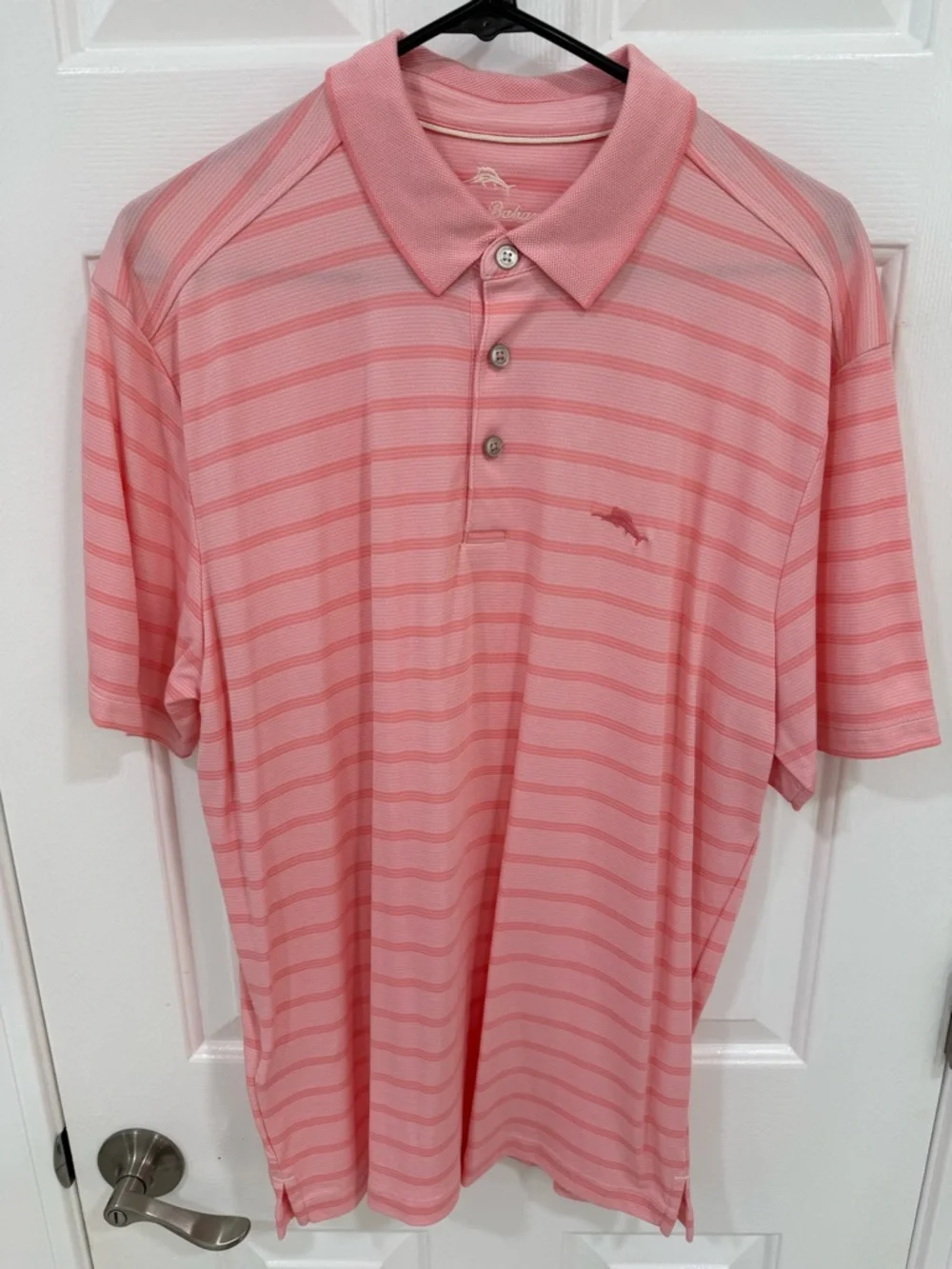 Tommy Bahama Pink Striped Polo - Picture 1 of 3